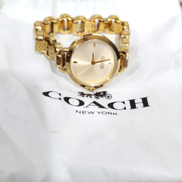 Coach Accessories - COACH Women's Carrie Gold-Plated Etched Link Bracelet Watch MM with battery